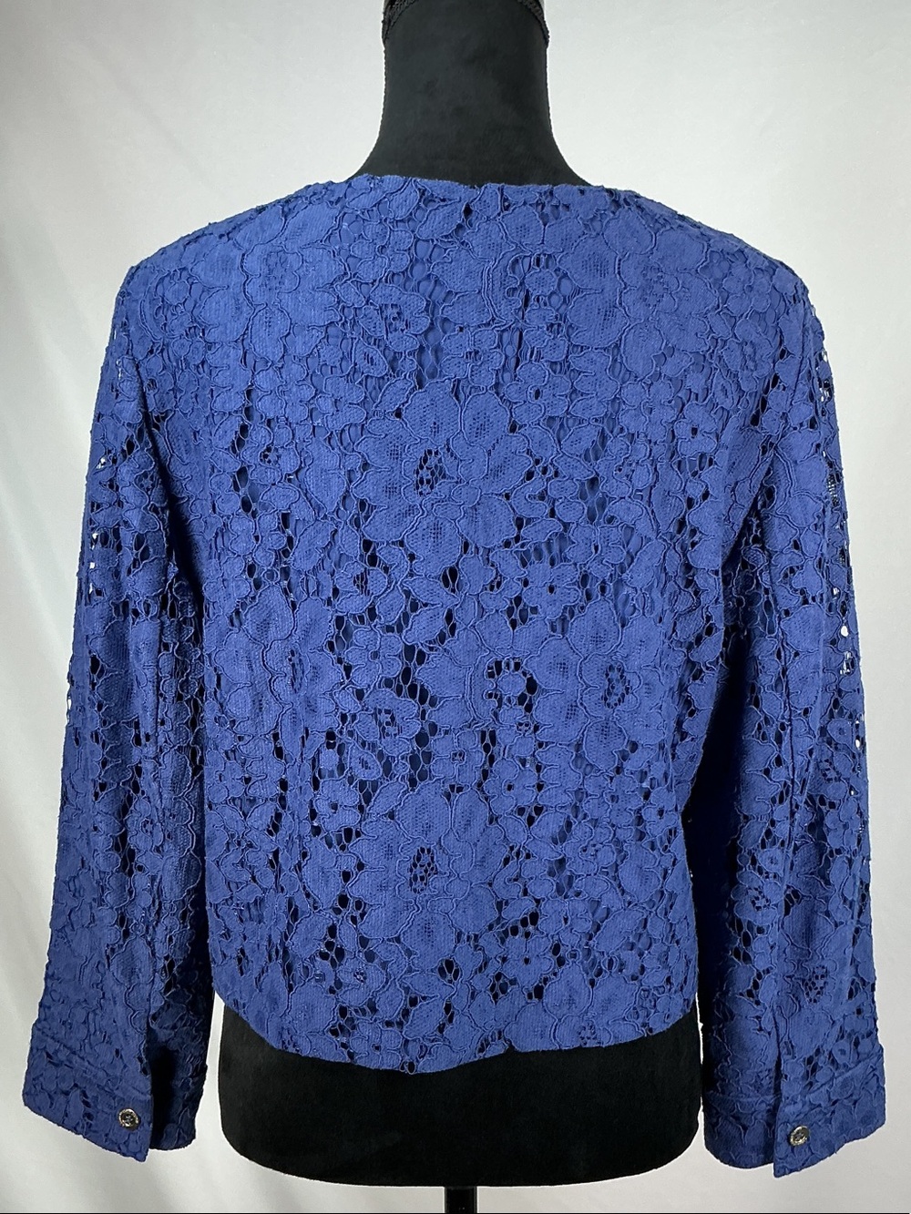 Chico's Black Label Lace Cropped Blazer Jacket Size 1 M Medium 8 Creekside Blue - Picture 6 of 16